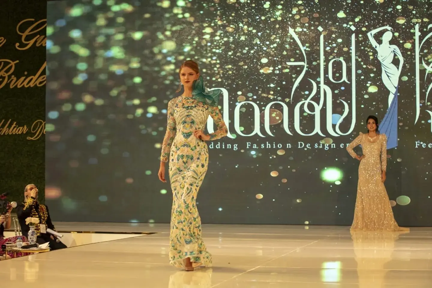 Gold luxury bridal gown presentation
