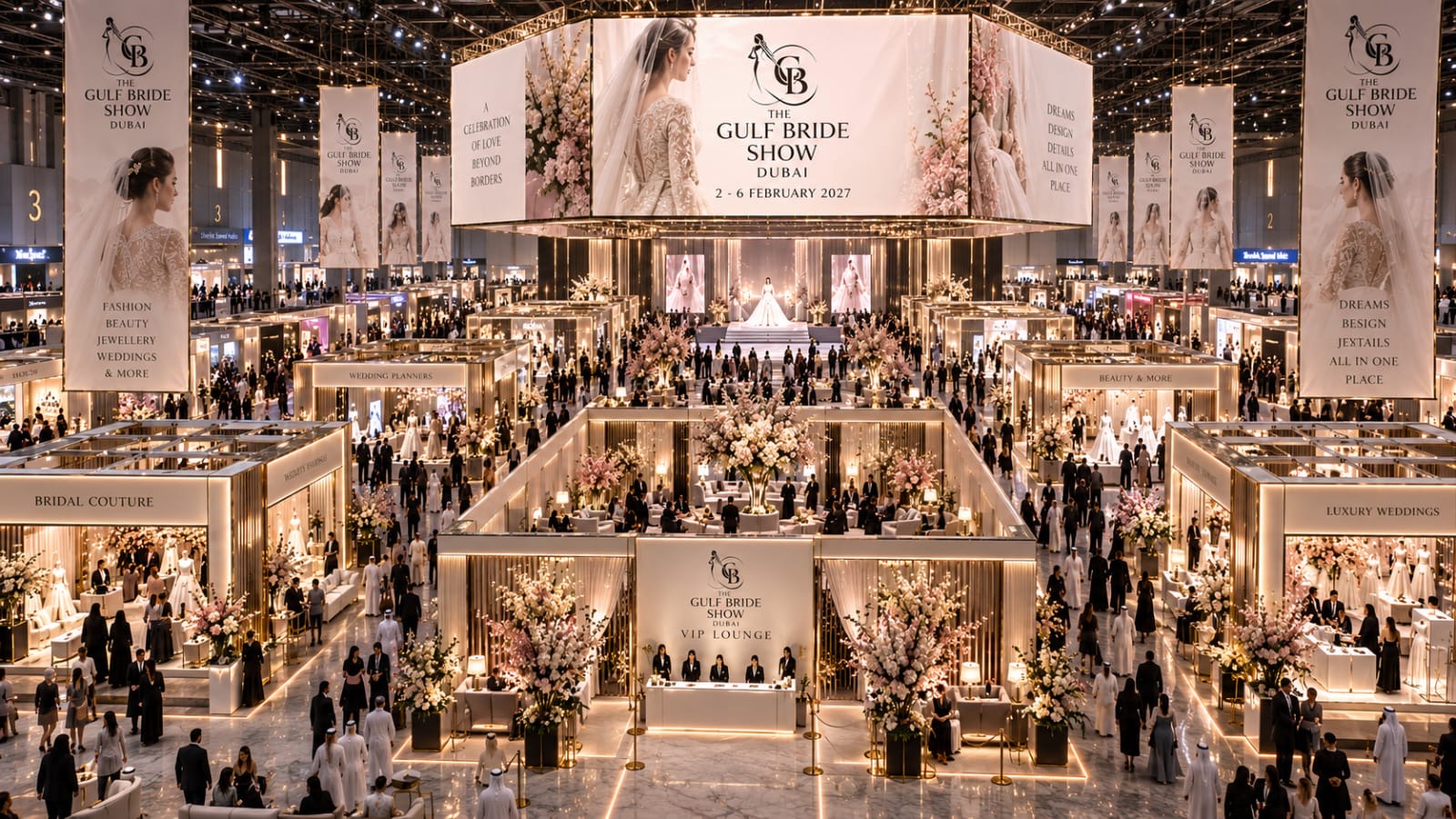 Curated VIP lounges lining the exhibition hall floor